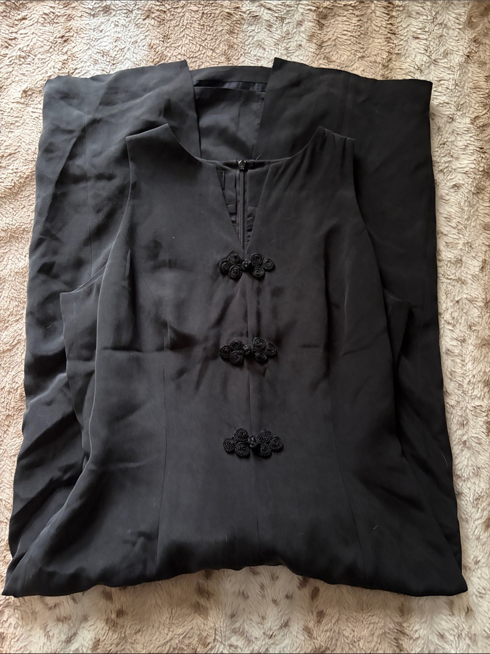 Women's Black Sleeveless Tunic with Decorative Frog Closures